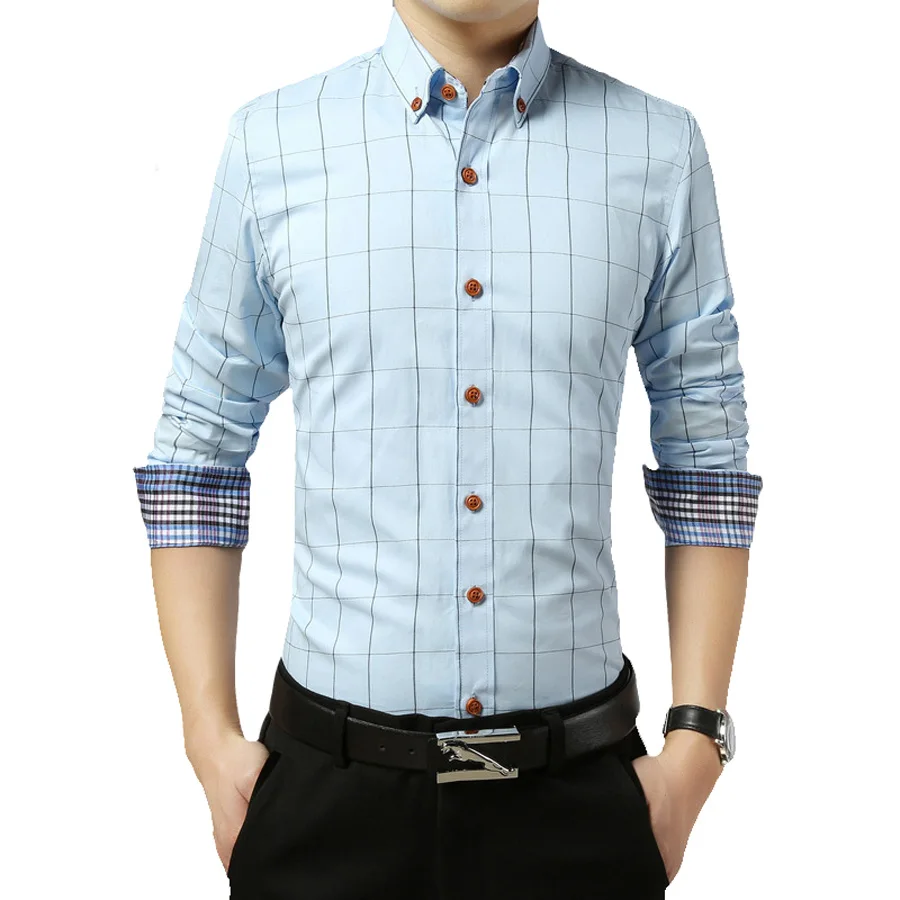 2019 Осенняя мода Марка Для мужчин одежда Slim Fit Для мужчин рубашка с длинными рукавами Для мужчин клетчатая хлопчатобумажная Повседневная