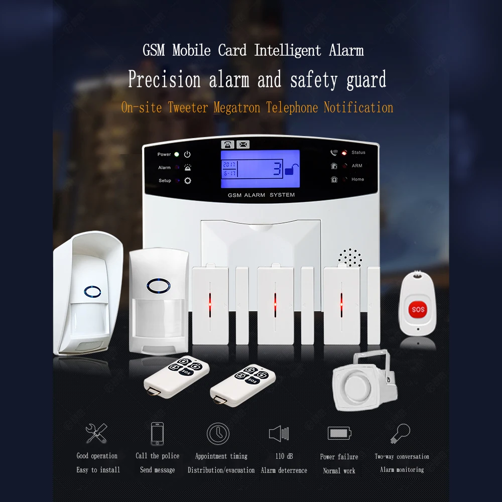 

PSCBT GSM Security Alarms System Home Burglar Residential Alarm APP Control LCD Keypad Window Door Sensor for house