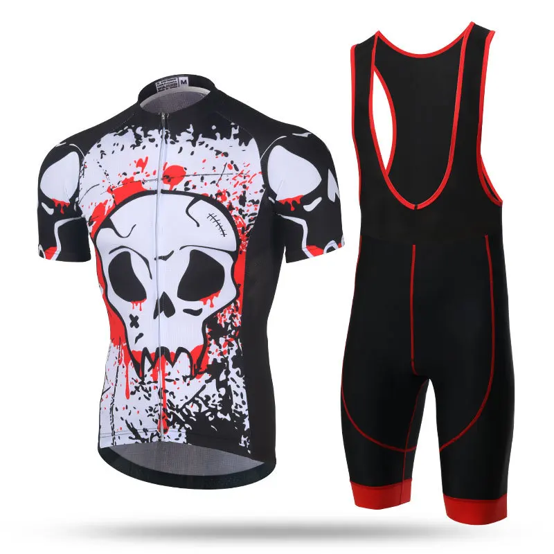 

2018 Pro Bike Jersey Bib Shorts Sets Men mtb Bicycle Clothing Suits Skull Gray Summer Male Ropa Ciclismo Cycling Shirts summer
