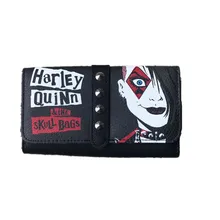 Черный кошелек Harley Quinn с черепом, Длинный кошелек, Сумки из искусственной кожи, кошелек с принтом, сумка на молнии, 17x10 см