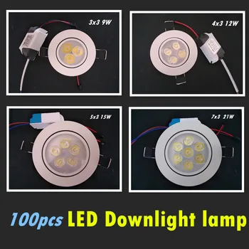 

100X Dimmable Led downlight light Ceiling Spot Light 9w 12w 15w 21w 85-265V ceiling recessed Lights Indoor Lighting