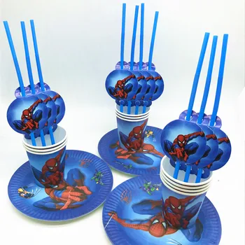 

Spiderman Theme 60Pcs Cartoon Cups Plates Straw Kids Boy Birthday Party Disposable tableware Sets Family Party Supplies