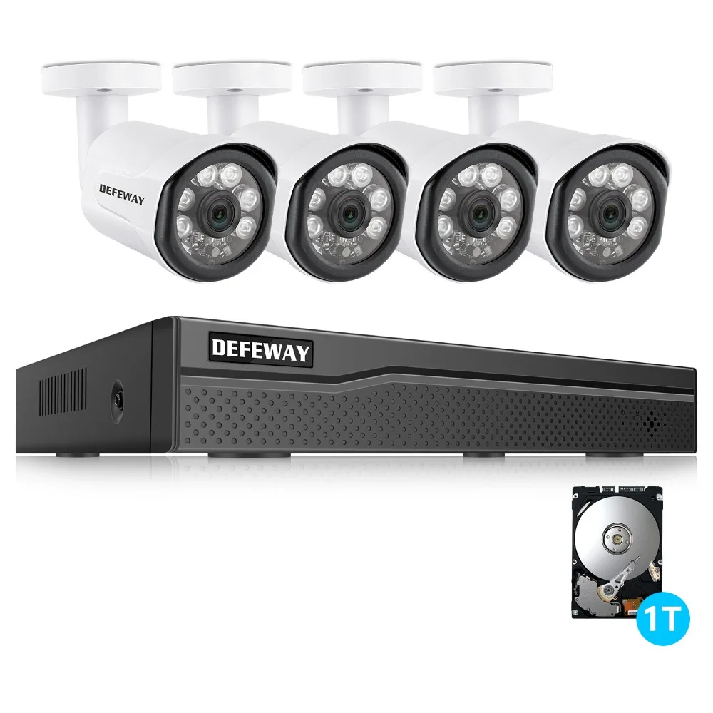 DEFEWAY 8CH 1080P H.265+ NVR с 1 ТБ HDD система видеонаблюдения 4 шт. 2.0MP ИК всепогодный Открытый CCTV камера безопасности комплект