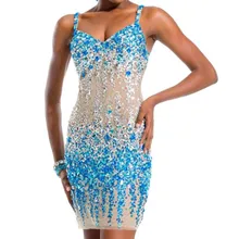 Robe De Cocktail Moderne 2016 Short Mini Cocktailkleid/Kleider für Partei Durchsichtig Kristall Criss Cross Straps