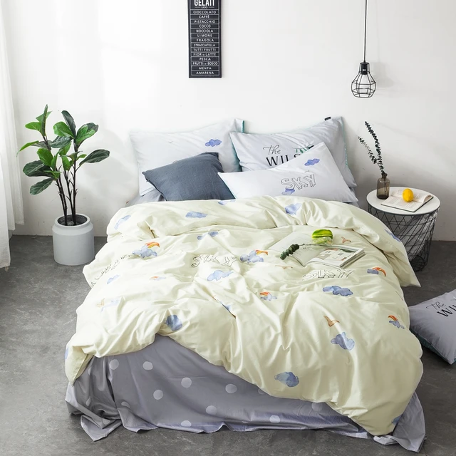 S 100 Cotton Duvet Cover Set Queen King Size Yellow Cloud S 100 Cotton Duvet Cover Set Queen King Size Yellow Cloud Pattern Grey