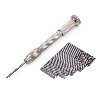 

Mini Micro Aluminum Hand Drill With Keyless Chuck +50pcs High Speed Steel Twist Drill Bit Sets For Rotary Tools Wood Drilling