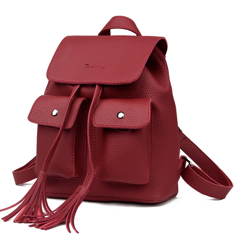 Toposhine, модные рюкзаки с кисточками для девочек, Маленький милый женский рюкзак из искусственной кожи, модная женская сумка на плечо, ранец с заклепками, 1731 - Цвет: Wine Red