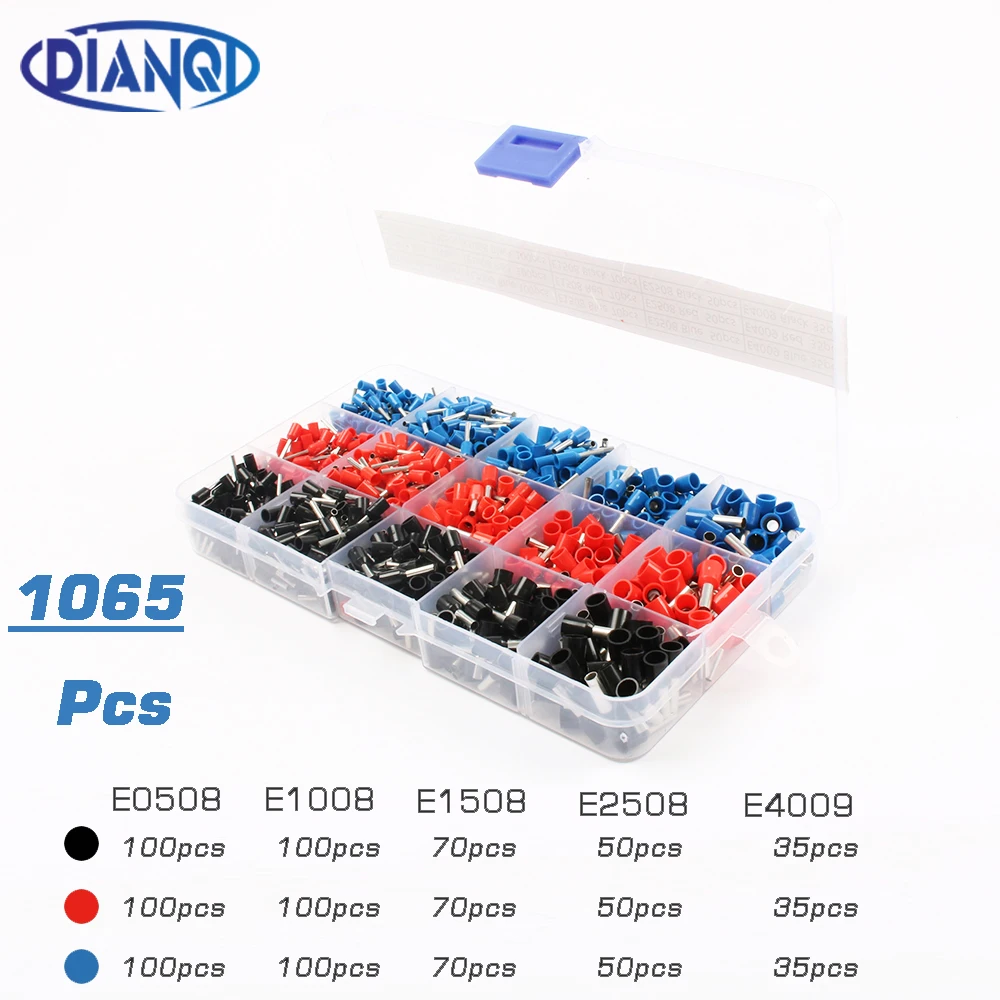 

1065pcs/set 3 colors 22~12AWG Wire Copper Crimp Connector Insulated Cord Pin End Terminal Bootlace cooper Ferrules kit set brass