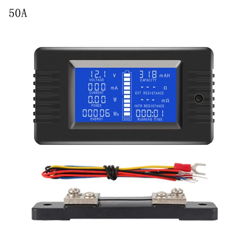 DC 0-200V 0-300A Battery Tester Voltmeter Ammeter Power Impedance Capacity Energy Time Meter 50A/100A/200A/300A Battery Monitor - Цвет: 50A