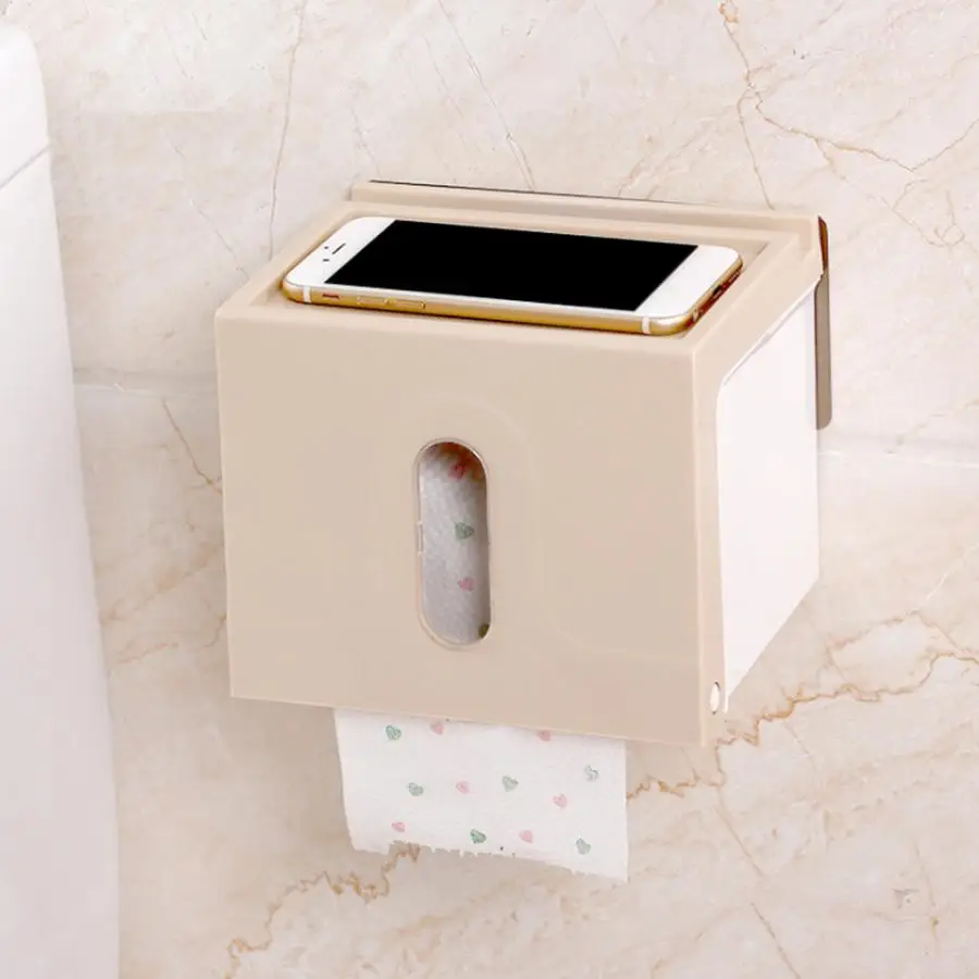 

Wall Mounted Toilet Rolled Paper Holder Bathroom Tissue Dispenser Box No drilling toilet paper holder with shelf