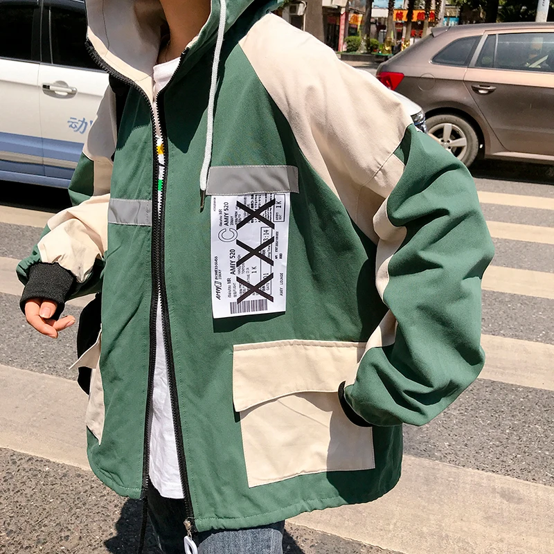 Plegie Harajuku Женская куртка большого размера в стиле пэчворк, весна, новая верхняя одежда, пальто в стиле хип-хоп, уличная одежда, свободные BF стильные куртки с капюшоном - Цвет: Dark Green