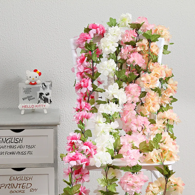 

2.2M Artificial Cherry Blossom Flower Vine Home Wedding Party Pipe Decoration DIY Garden Flower Wall Accessories