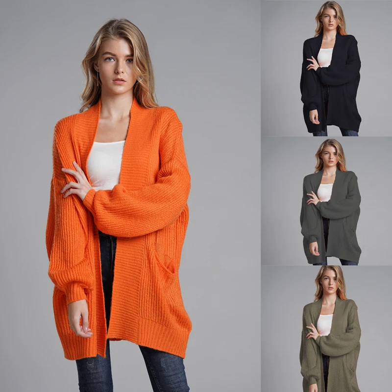 

2019 winter solid color loose cardigan sweater ladies large size commuter fashion long-sleeved cardigan women's clothing
