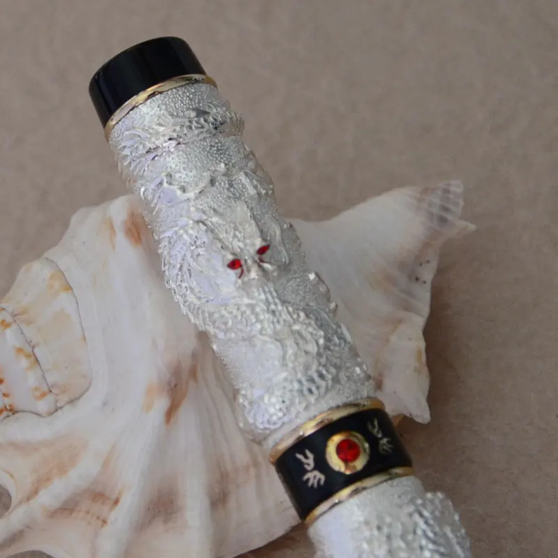 Шариковая ручка благородные Jinhao Серебро Два дракона ИГРАТЬ жемчуг Кристалл Бизнес Офисные канцелярские товары бизнес лучший подарок коллекция