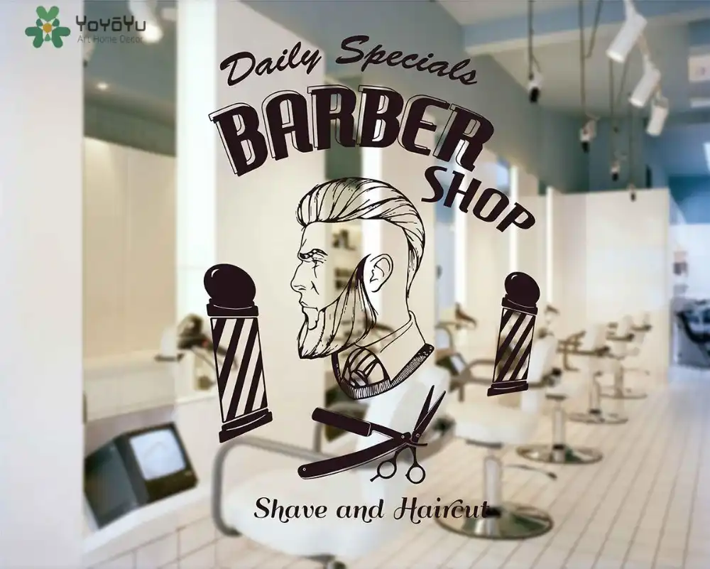 Hair Salon Wall Decal Man Barbershop Haircut Vinyl Wall Sticker Interior Window Art Decor Quote Hairstyle Removable Design Sy432
