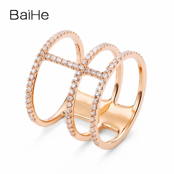 BAIHE Solid 14 K розовое золото(AU585) 0.50ct круглая огранка H/SI натуральные Алмазы обручальные женские изысканное модное Драгоценное кольцо