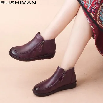 

Women Boots 2018 New Autumn Winter Fashion Shoes Woman Genuine Leather Zip black Ankle Boots Winter Warm Wool Snow Boots