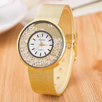 

Hot Diamond Women Watches Brand Luxury Gold Mesh Belt Sand Quartz Wristwatch