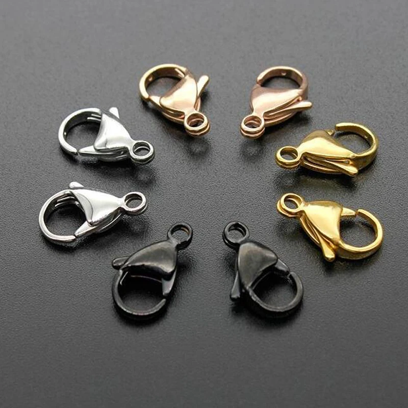 

10pcs/lot Stainless Steel Gold Rose Gold Silver Color Lobster Clasp 9 10 11 12 13 15mm Necklace Connector DIY Jewelry Findings