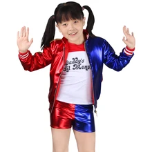 Harley kostium Quinn Cosplay dzieci samobójstwo dziewczyna Squad Harley Joker Quinn zestawy do haftowania Harley kurtka szorty potwór Clown sukienka