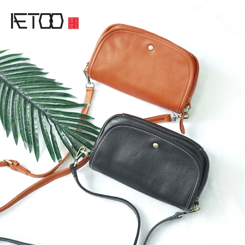 

AETOO New Mini bag Handmade Retro Simple Soft leather First layer Cowhide leather waist Bag