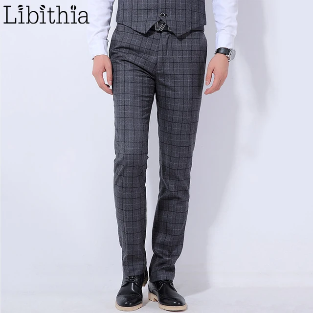 Men Plaid Formal Suit Pants Size 28 36 Casual Slim Fit Trousers Men Plaid Formal Suit Pants Size 28 36 Casual Slim Fit Trousers Male Navy Blue Dark Grey Wedding Dress K290