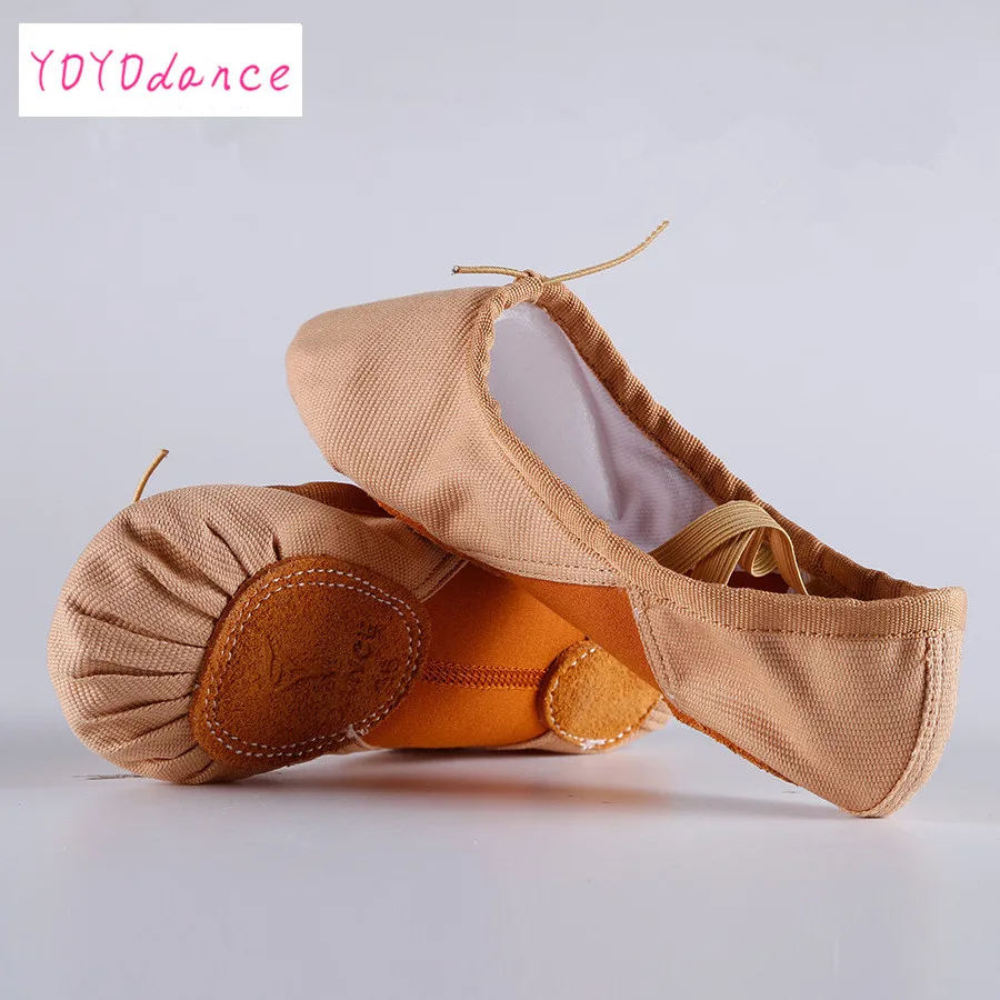 

Stretch Canvas Elastic Build-in Arch Woman Girls Soft Ballet Slipper Split Sole Dancing Shoes Ballet Foot Strech Flats