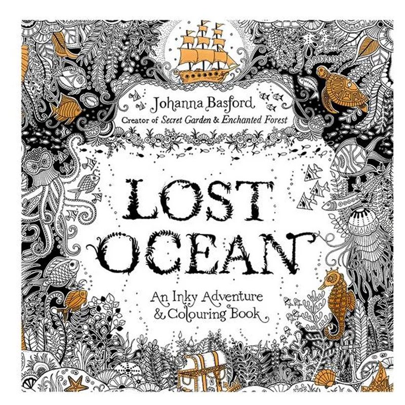 2016 Nuevo llegado aliviar el estrés para adultos pintando libro de dibujo 24 páginas pérdida del océano tiempo de muerte libros para colorear en inglés