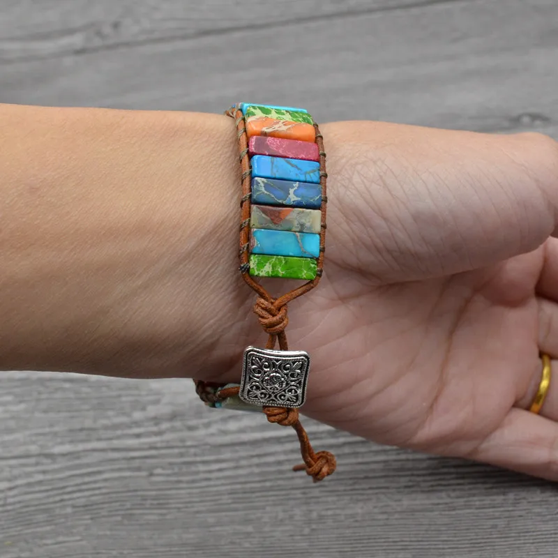 Chakra Bracelet Jewelry Handmade Multi Color Natural Stone Tube Beads Leather Wrap Bracelet Couples Bracelets Creative Gifts Chakra Bracelet Jewelry Handmade Multi Color Natural Stone Tube Beads Leather Wrap Bracelet Couples Bracelets Creative Gifts
