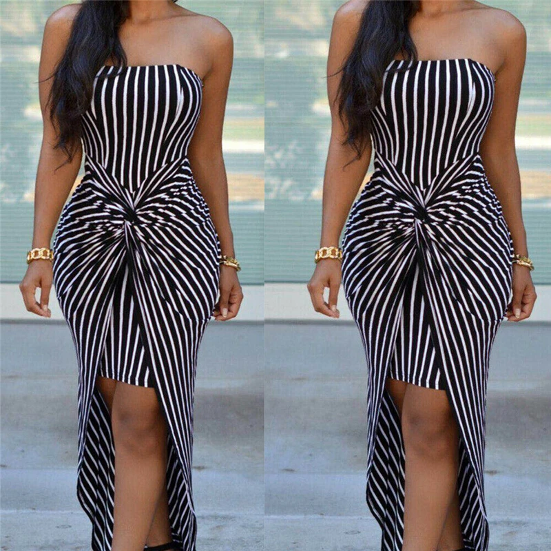 

Womens Sexy Stripe Strapless Maxi Dresses Long Tube Evening Club Party Off Shoulder Bodycon Elegant 2019 Vintage Slim Clothes