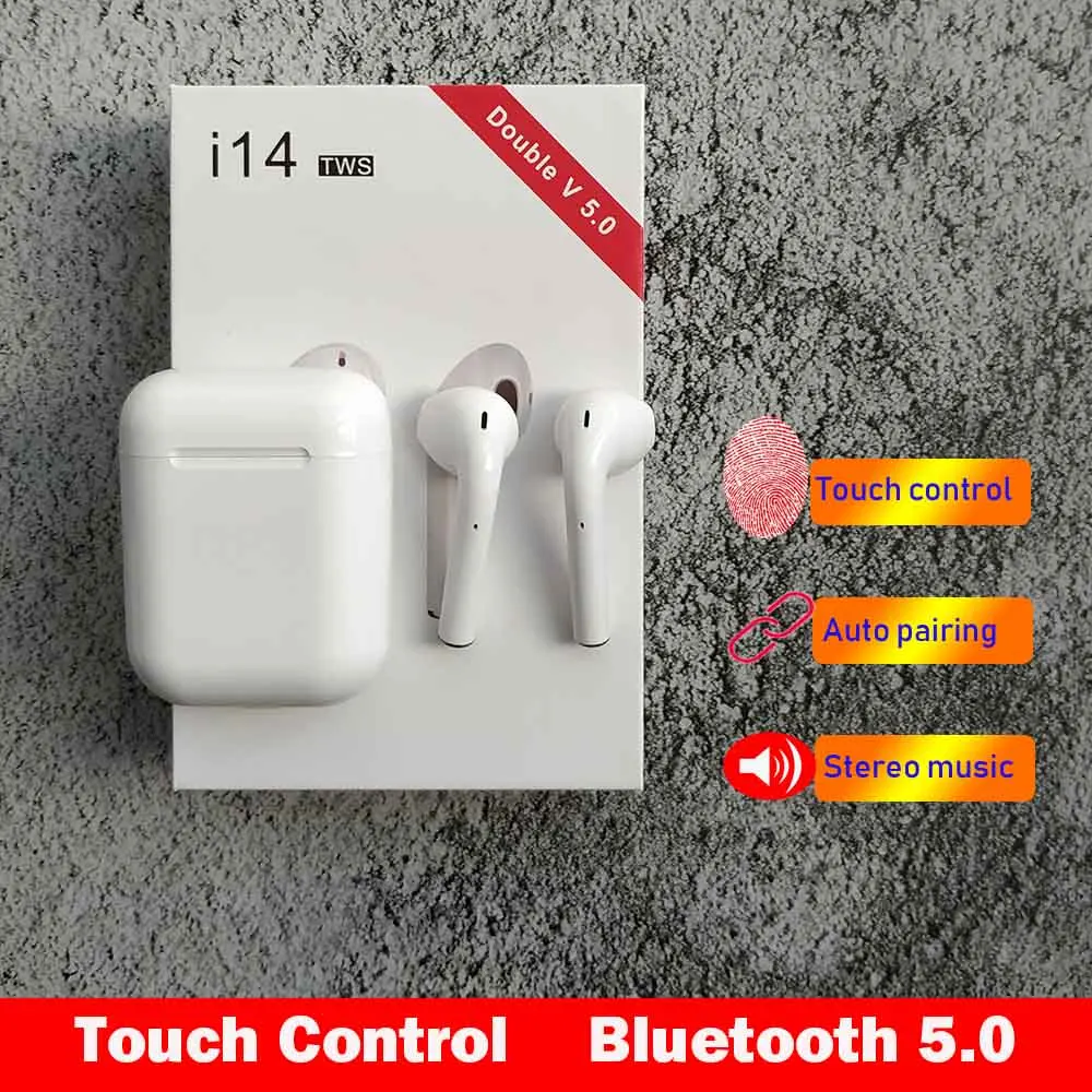 

i14 TWS Mini Touch Bluetooth 5.0 Earphone Sports Sweatproof True Wireless Earbuds Binaural call pk i7s i10 i20 tws Earphones