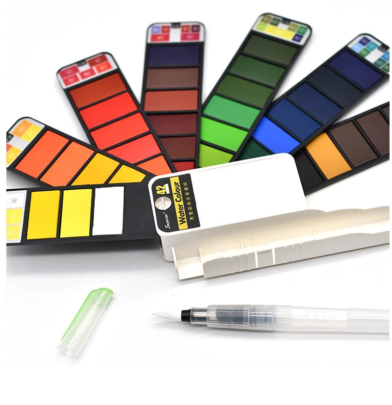 Aquarela com Waterbrush para Desenho Cores Pigmento Tintas Conjunto Sólido Pintura Aquarelas Terno Dobrável 18 - 25 33 42 11 High Quality Material escolar e de escritório