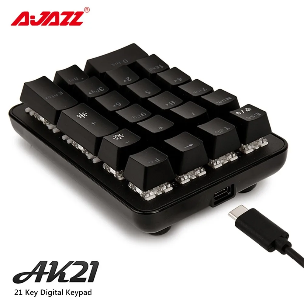 Ajazz AK21 21-кнопочный эргономичная клавиатура с подсветкой USB Проводная цифровая цифровые клавиши клавиатуры раскладывающаяся кабель и Тип-C USB порт оси