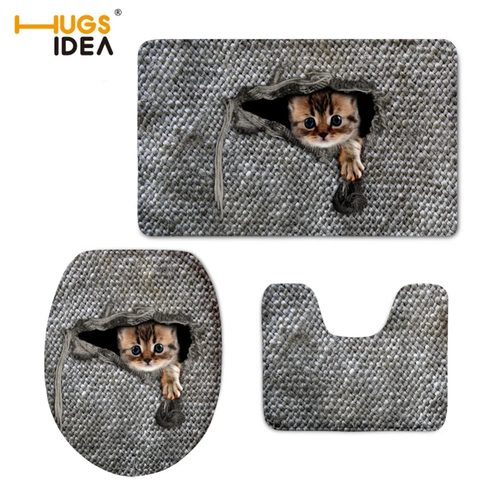 HUGSIDEA 3D милые животные кошка сова принт Туалет крышка коврик нескользящий пол ковер для ванной комнаты 3 шт. набор мягкий ковер домашний Декор коврик для мыши