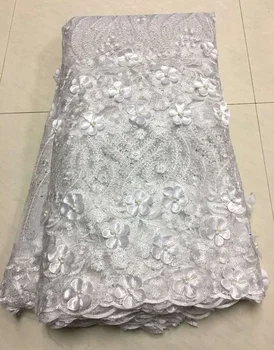 

White Nigerian Lace Fabric 2019 High Quality Lace 3d French Bridal Beads Lace Fabric For African Lace Matrial 5yards Z134