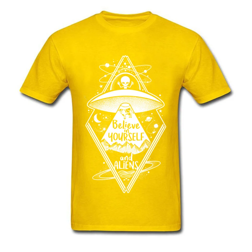 Casual Printed On Short Sleeve Tops T Shirt Labor Day Round Neck Pure Cotton Men T Shirt Printed On Tee-Shirts Fashionable believe in yourself and aliens 7504 yellow