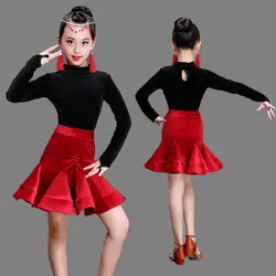 Зима латинский платье для танцев для девочек конкурс латиноамериканских платье для девочки Дети Малыш Девушка Латинской Танцы костюмы S