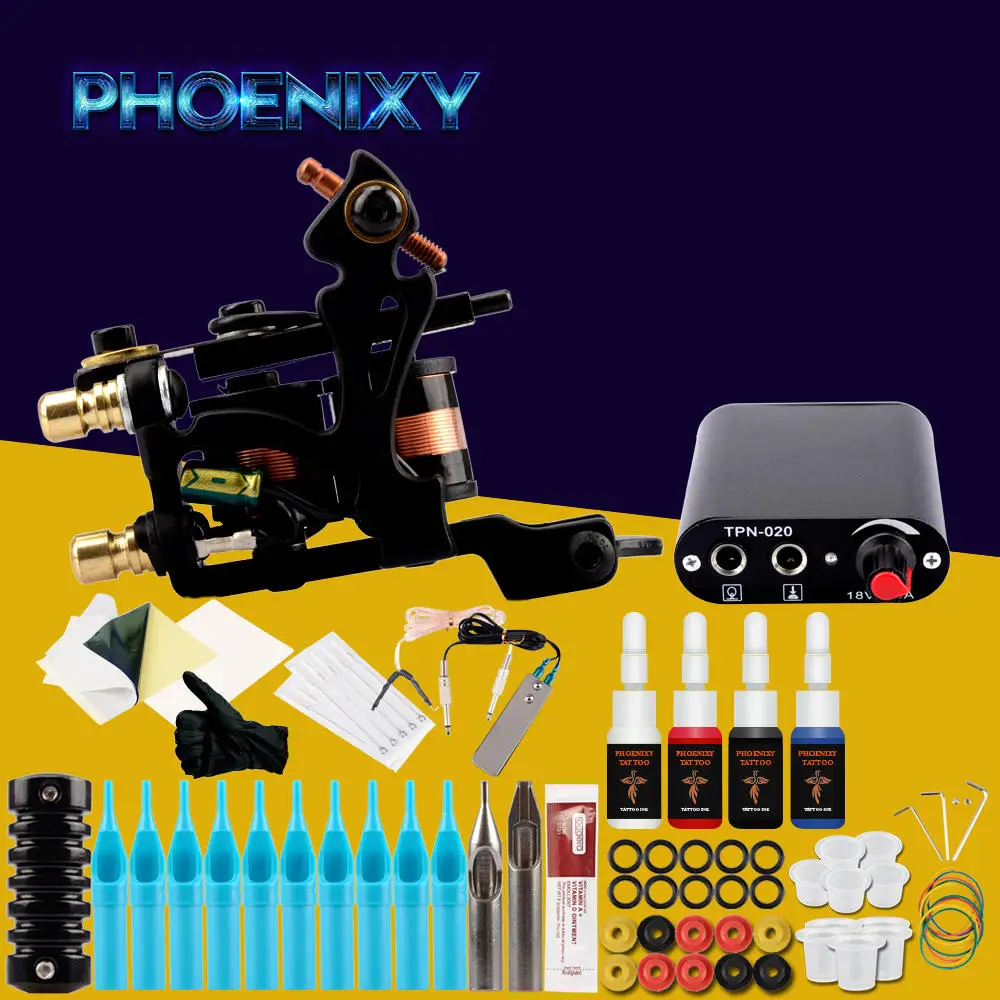 Starter Tattoo Gun Machine Kit Black Inks Supply Needles Accessories