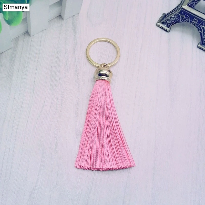 cheap New fashion Tassel Key Chain women Cute Tassel KeyChain bag accessory Silk Tassels Car Key ring fringe jewelry #16022