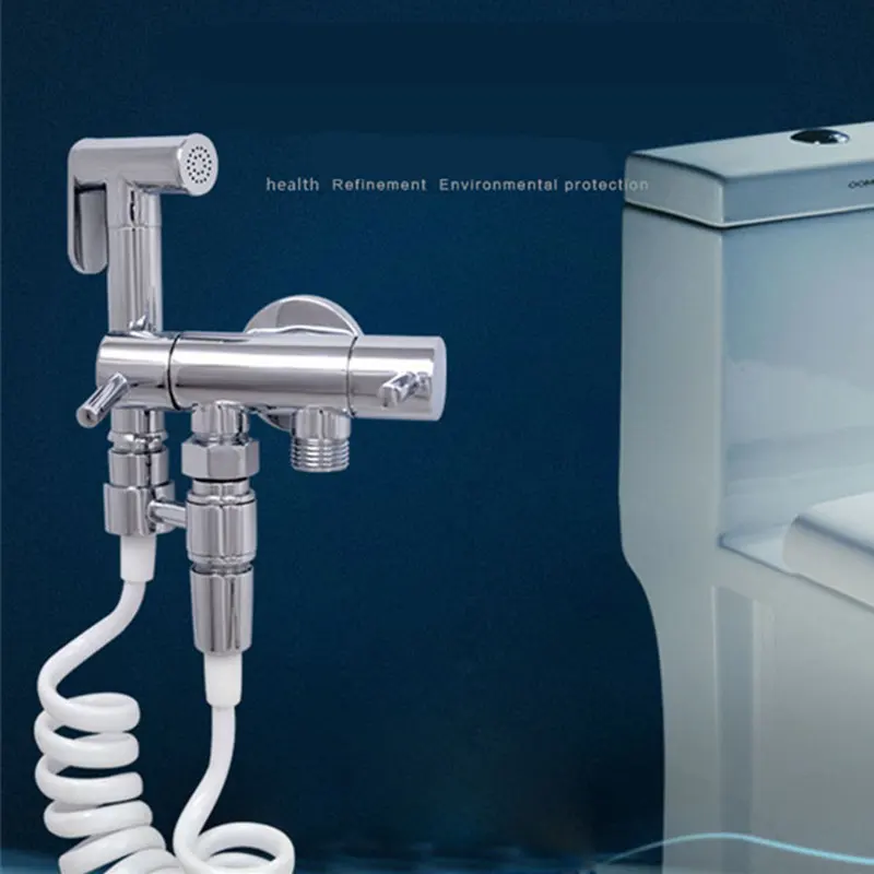 Double Outlet Brass Hand held Bidet Shower set Toilet Jet Cleaner Portable Bidet High Pressure