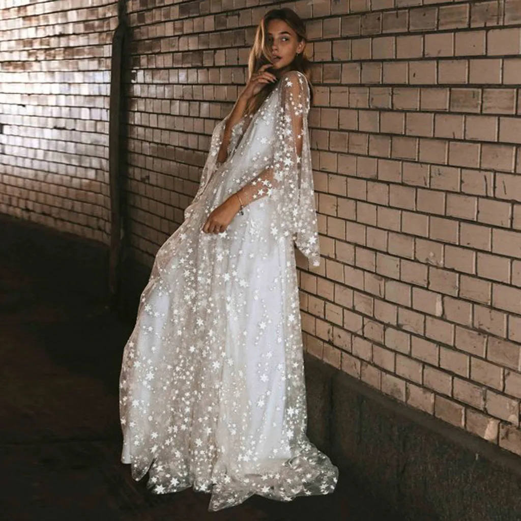 

Vestidos De Fiesta Largos Elegantes De Gala Sexy Womens jurken Long Sleeve Mesh Perspective Backless Party Dress Dropshipping