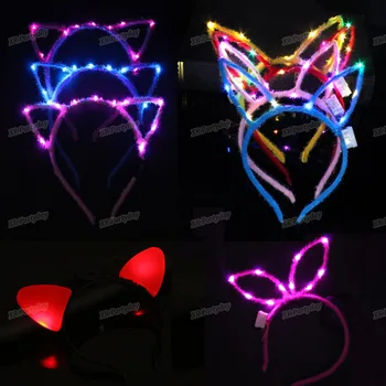 

10PC Women Girls LED Flashing Cat Bunny Headband Wedding Glowing Hair Glow Party Animal Cosplay Christmas Halloween