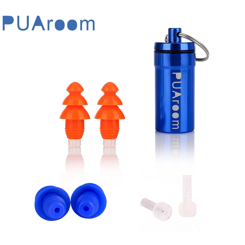 PUAroom Silicone Earplugs for Swimming Bath Sleeping Reliable Fixation For Daily Use With 2 Different Colors In Each Set earplug