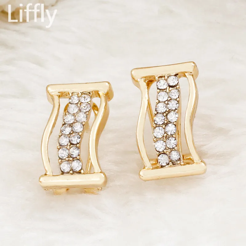 

LIFFLY Luxury Fashion Women 18 Gold Jewelry Sets Crystal Necklace Ring Bracelet Bridal Wedding Gift Jewelry Accessories