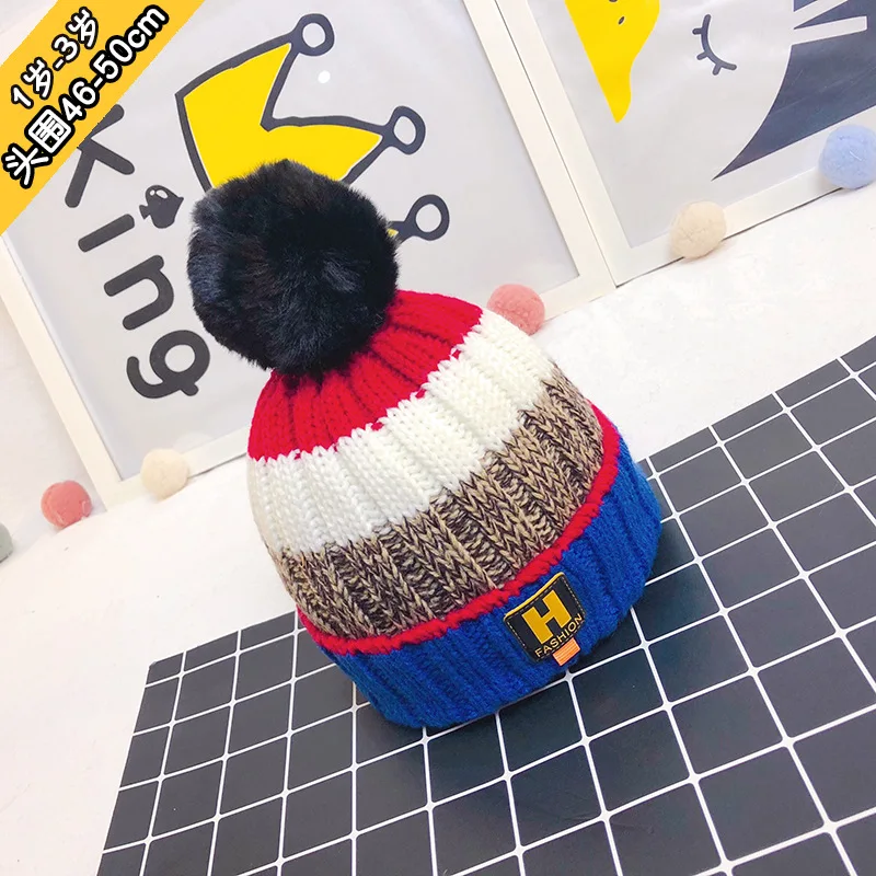 

46-50 cm Baby Boys Girls Pom Poms Hat Children Winter Hat For Girls Knitted Beanies Thick Baby Hat Infant Toddler Fleece Cap