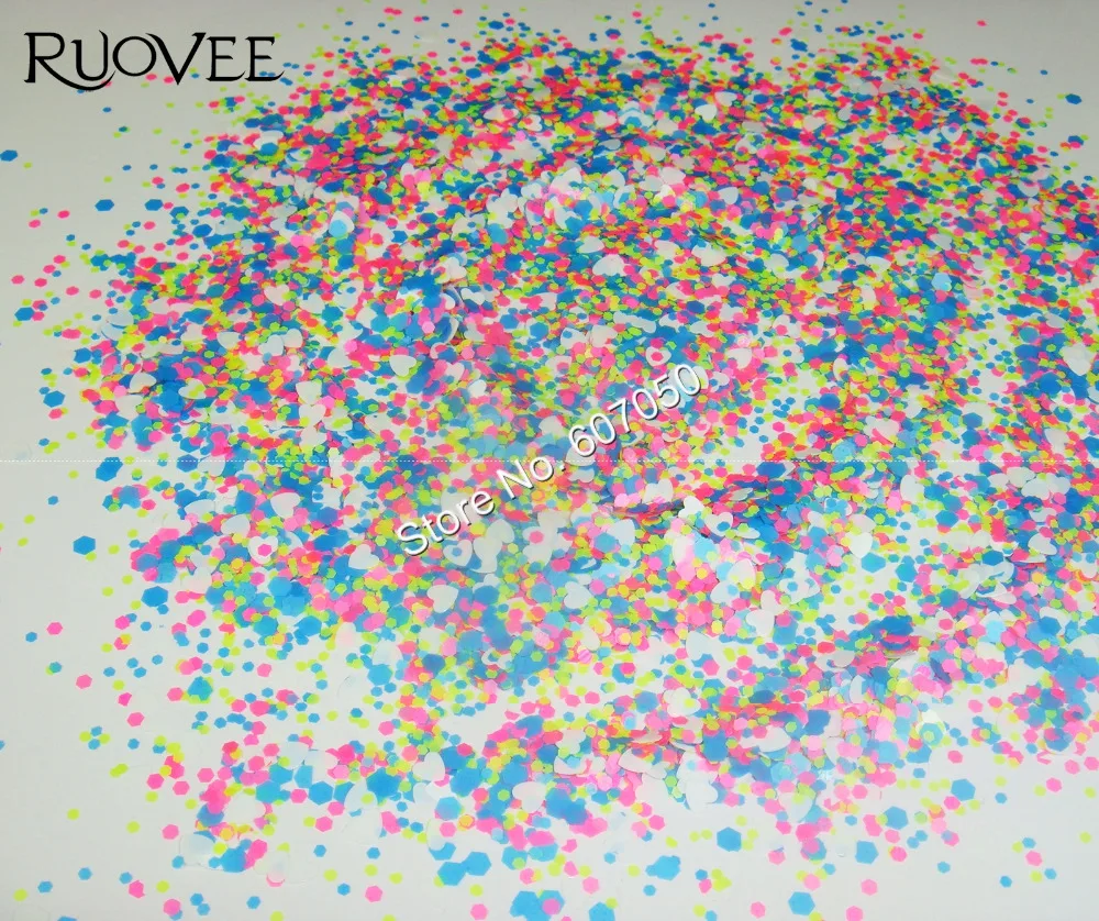 

015# NEON Solvent Resistant glitter nail mixed for Gel Polish acrylic nails and make up(Hexagon+Heart)