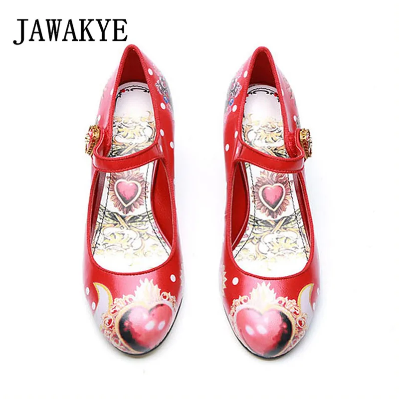 2019 женские туфли на высоком каблуке в стиле ретро с круглым носком пряжкой виде