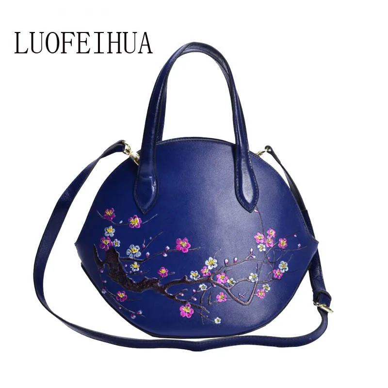 Handtasche Luofeihua Leder Hand 2019 Neue Vintage blue Geprägte Weibliche Schulter Ethnische Wind Black Tasche qrrt1wE