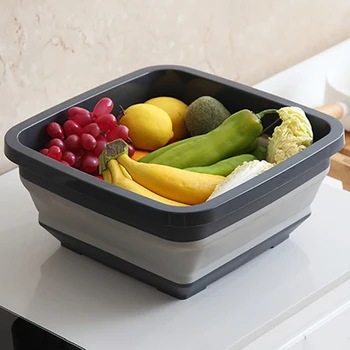 

Square Fruit Vegetable Washing Washbasin Kitchen Product Orgnizer Folding Sink Drain Basket Bucket Outdoor Camp Portable Basins