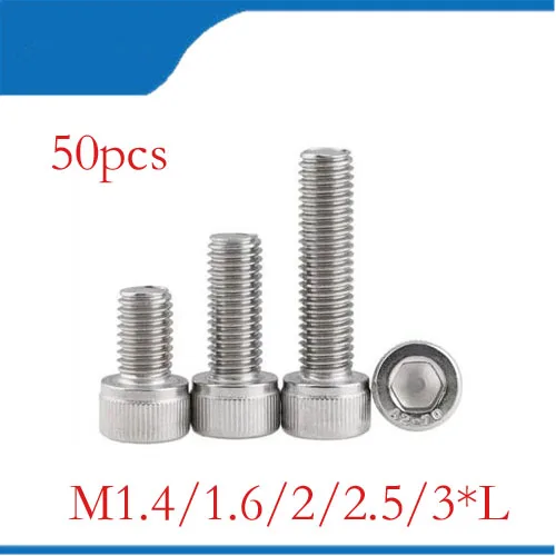 

(50 шт./лот) M1.4,M1.6,M2,M2.5,M3 * L 304 винт с шестигранным отверстием из нержавеющей стали/самодельный винт для автомобиля, DIN912